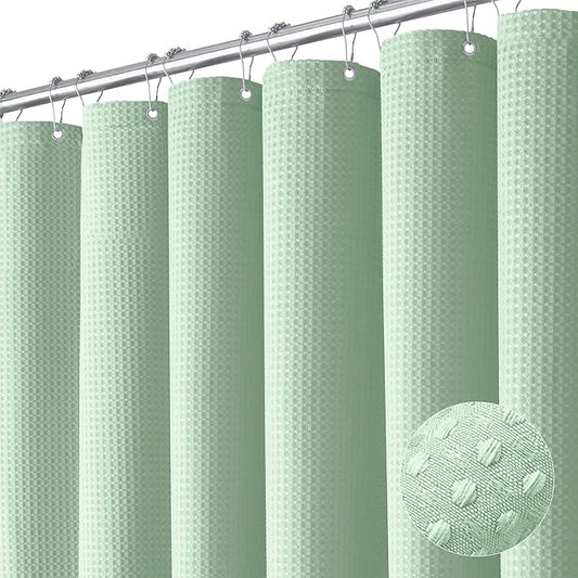 Dynamene Long Fabric Shower Curtain - 78 inch Long Waffle Weave Weighted Cloth Shower Curtains for Bathroom, Neutral Heavy Duty Hotel Spa Luxury Bath Curtain Set with 12 Hooks, 72x78, Mint Green