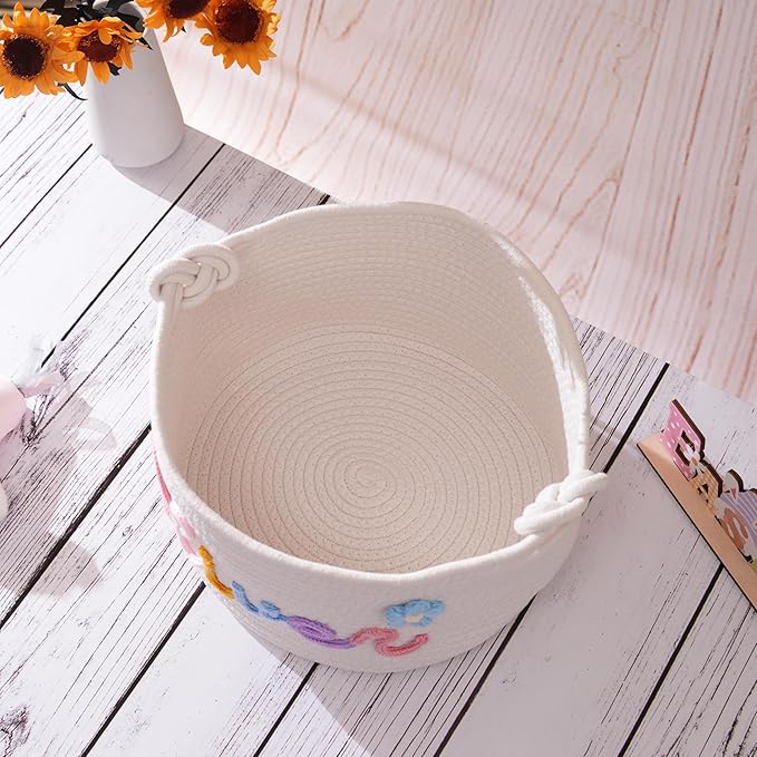 FKOG Baby Show Gift Basket, Personalized Cotton Rope Storage Basket, Baby Nursery Organizer with Custom Name, Newborn Baby Baptism Gift (Mix Color Basket)