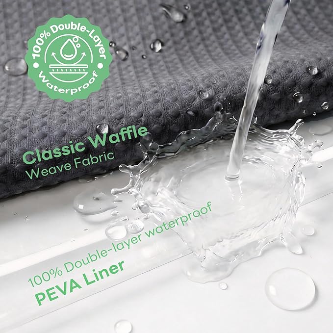 Dynamene Extra Long Shower Curtain and Liner Set - 84 inch Tall Waffle Fabric, Waterproof Clear Liner, Heavy Duty Weighted Hotel Luxury Shower Curtains for Bathroom with 12 Hooks, 72x84, Charcoal Grey