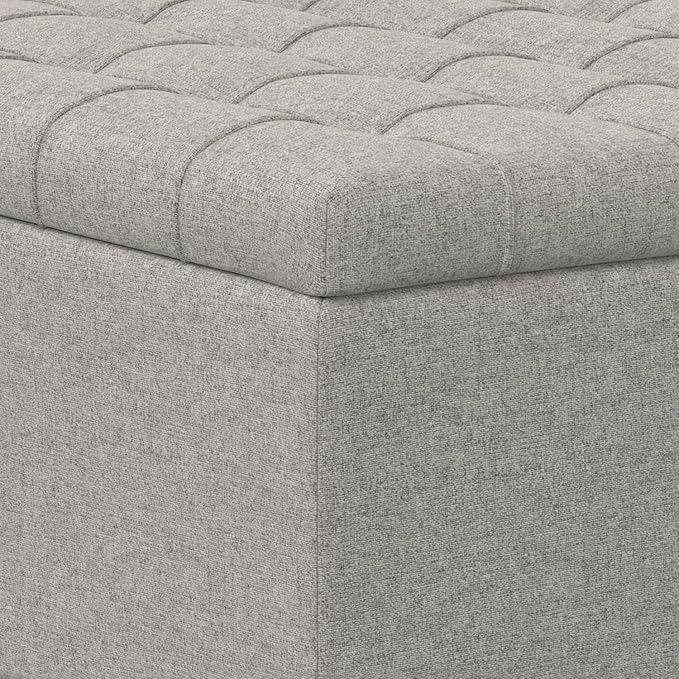 SIMPLIHOME Harrison Small Coffee Table Storage Ottoman - 30 inch Wide Upholstered Linen Look Fabric Square Lift-Top Ottoman in Cloud Grey, Transitional Ottoman for Living Room with Hidden Storage