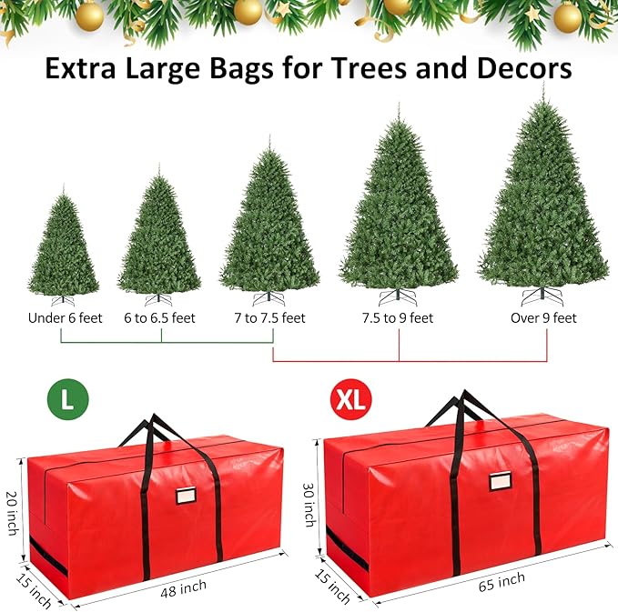HABGP 9 ft Christmas Tree Storage Bag, Fits Artificial Xmas Holiday Tree, Durable Christmas Tree Storage Box Waterproof Material with Zippered Bag & Carry Handles, Protects from Dust, Moisture - Red