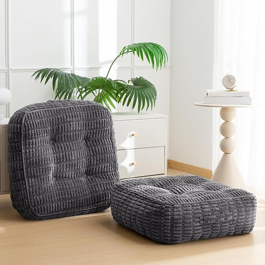 8" Washable Floor Pillow Cushion for Adults, Meditation Cushion Pillow, Removable Tufted Blended Corduroy Cover, Large Square Floor Sitting for Tatami Living Room or Yoga, 2Pack, Machine Washable