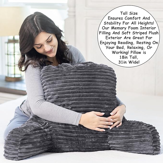 Homie Reading Pillow with Reading Light and Wrist Support, Has Arm Rests, and Back Support for Bed Rest, Lounging, Reading, Working on Laptop, Watching TV (Dark Gray)