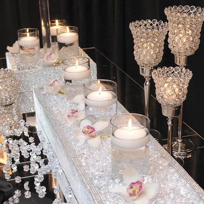 24 Pcs Floating Candles 12 Glass Vases for Centerpieces with 400 Acrylic Fake Ice Cubes 6 Pearl String Vase Filler Floating Candle Centerpieces for Tables Party Event Wedding Home Decor