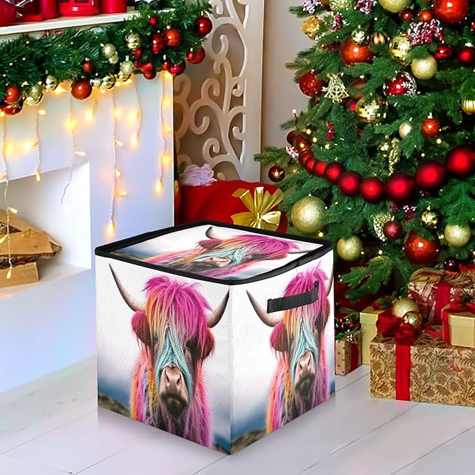 Kigai Highland Cow Christmas Ornament Storage Box with Zipper & Adjustable Dividers Holiday Ornament Organizer Xmas Storage Container, 64 Balls