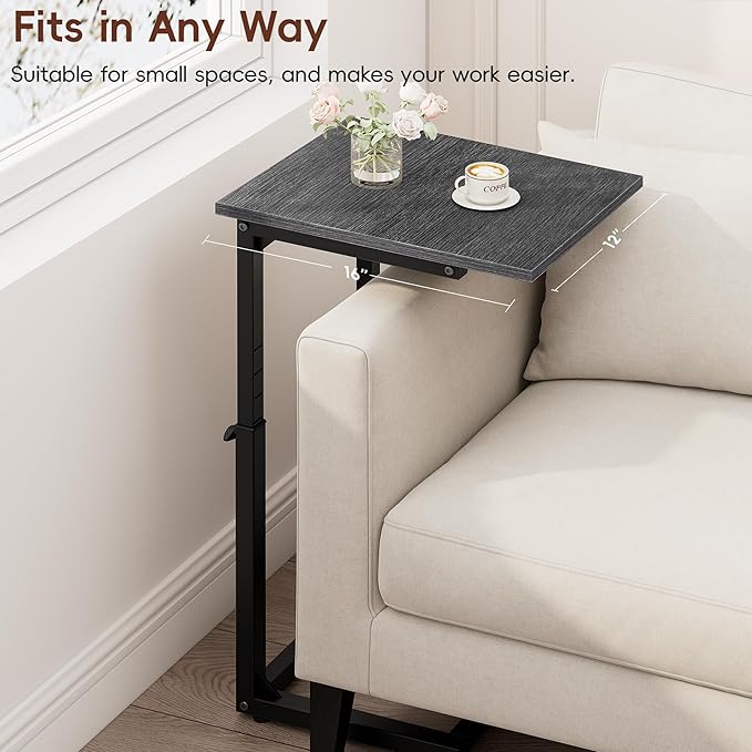 Vagusicc C-Shaped End Table for Couch, 33"Tall Side Table for Sofa, C Table End Table Adjustable Height Couch Table,TV Tray Table BesideTable Slide Under Sofa Table for Living Room,Bedroom,Gray Walnut