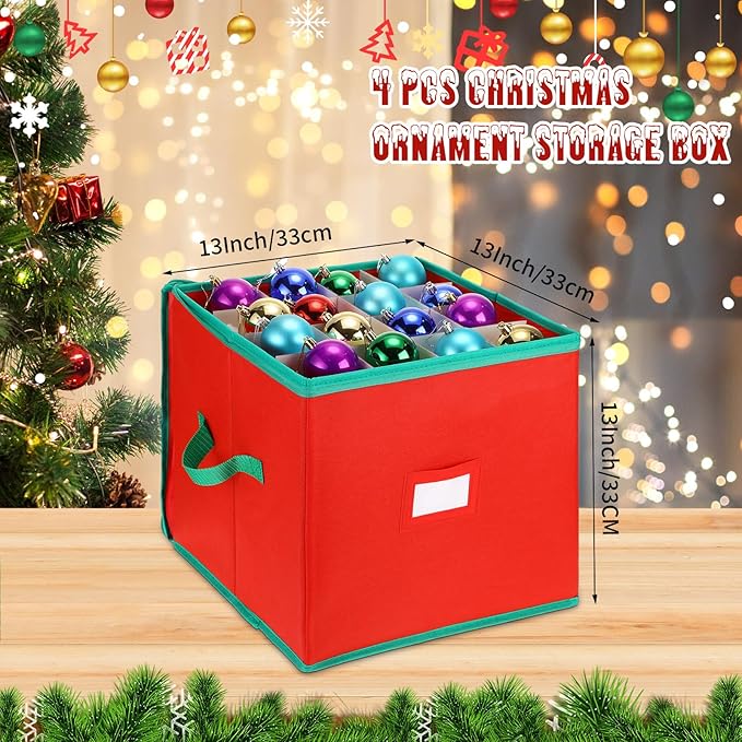Maxcheck 4 Pcs Christmas Ornament Storage Box 16 Trays for 256 Holiday Ornaments in Total 3 Inch Decoration Organizer Storage Container with Adjustable Dividers Dual Zipper Closure Xmas Holiday