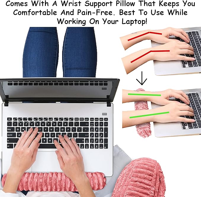 Homie Reading Pillow with Reading Light and Wrist Support, Has Arm Rests, and Back Support for Bed Rest, Lounging, Reading, Working on Laptop, Watching TV (Pink)