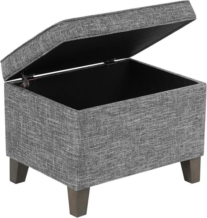 HomePop Home Decor | Medium Square Storage Ottoman with Hinged Lid | Ottoman with Storage for Living Room & Bedroom, Grey