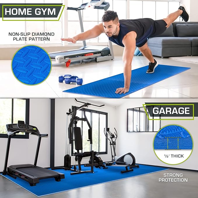 ProsourceFit Puzzle Exercise Mat ½ in, EVA Interlocking Foam Floor Tiles for Home Gym, Water-Resistant Mats Workout Equipment, Floor Padding for Kids, Blue, 24 in x 24 in x ½ in, 144 Sq Ft - 36 Tiles