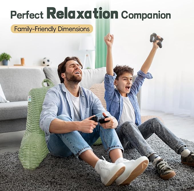 21" Higher Large Reading Pillow for Bed Adult, Back Pillow for Bed Sitting Up with Memory Foam Back Support with Arms Rest for Couch Chair Sage Green