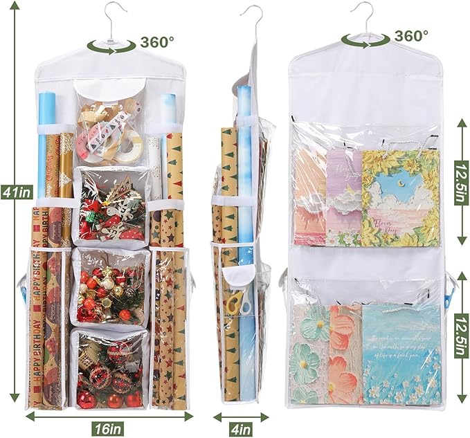 EXLIFBAG Wrapping Paper Storage, Gift Wrap Organizer Holder Double-Sided Hanging Gift Bag Storage Organizer