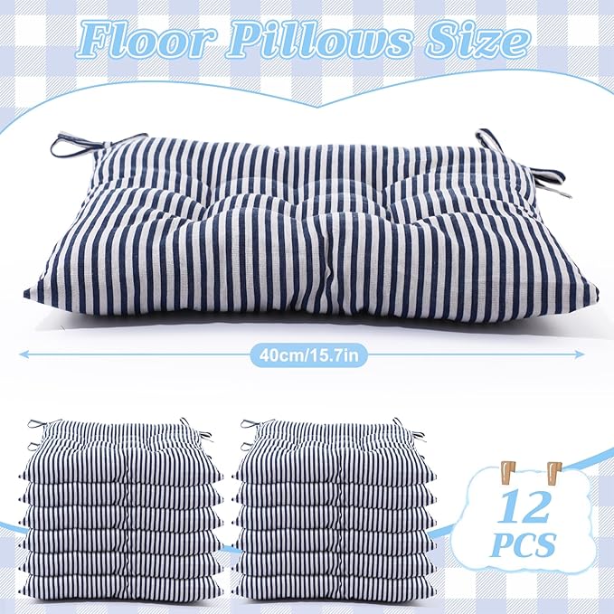 Geetery 12 Pcs Floor Pillows Bulk Seating Cushions for Floor Chair 15.7'' Large Meditation Cushion for Yoga Living Room Tatami Bedroom Balcony Office (Stripe Color,Square)