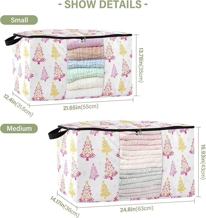 Burbuja 2 Pack Storage Bag Organizer with Handles for Clothes, Blankets, Bedding, Christmas Tree Foldable Storage Bag with Zipper & Clear Window, 95L