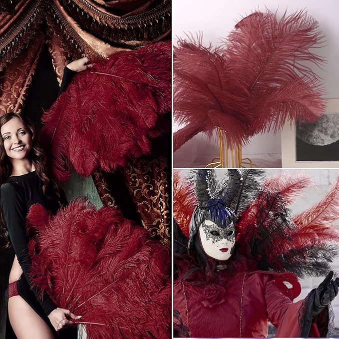 30pcs Wine red Ostrich Feathers Natural Bulk 13-16in(33-40cm) Vase Craft Wedding Home Party Centerpieces Christmas Day Decoration