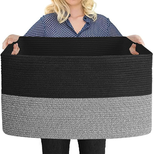 MEGASKET Extra Large Storage Baskets, 22" x 17" x 12" Black Baskets for Organizing, Rectangle Woven Basket for Blankets, Toys, Towels, Laundry, Decorative Wicker Storage Basket, Basket for Decor