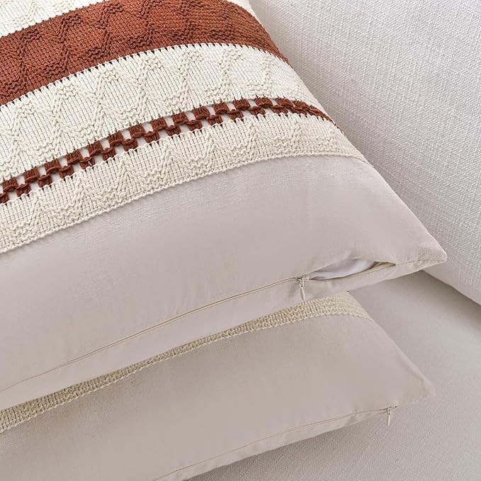 Fancy Homi Set of 1 Rust Boho Long Lumbar Decorative Throw Pillow Cover 14x24 Inch for Couch Bed Sofa, Aesthetic Modern Organic Fall Room Decor, Soft Cotton Cute Terracotta Farmhouse Cushion Case