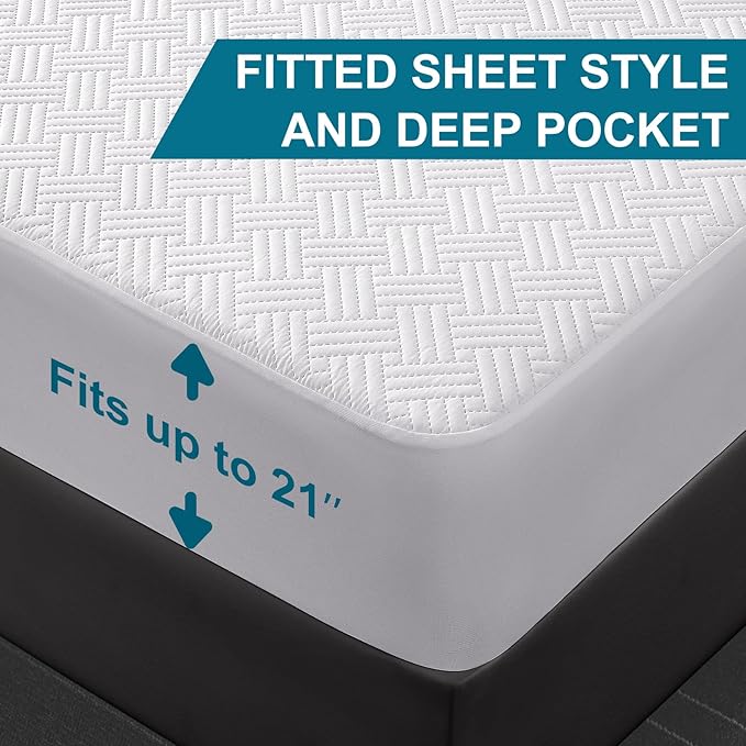 GOPOONY Waterproof Mattress Protector Full Size - Breathable, Noiseless, Ultra-Soft Bed Cover, Mattress Pad Cover with Deep Stretchable Pockets 8"-21" (White)