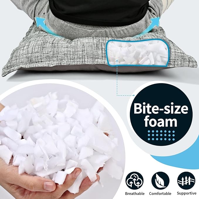SINSOSSO Large Floor Pillow 22", Thickened Bite-Size Memory Foam Square Non-Slip Cushion for Office Back Support/Indoor Yoga/Chair Seat, Fashionable Color-Blocked Fabric & Washable, Black, 1 PCS