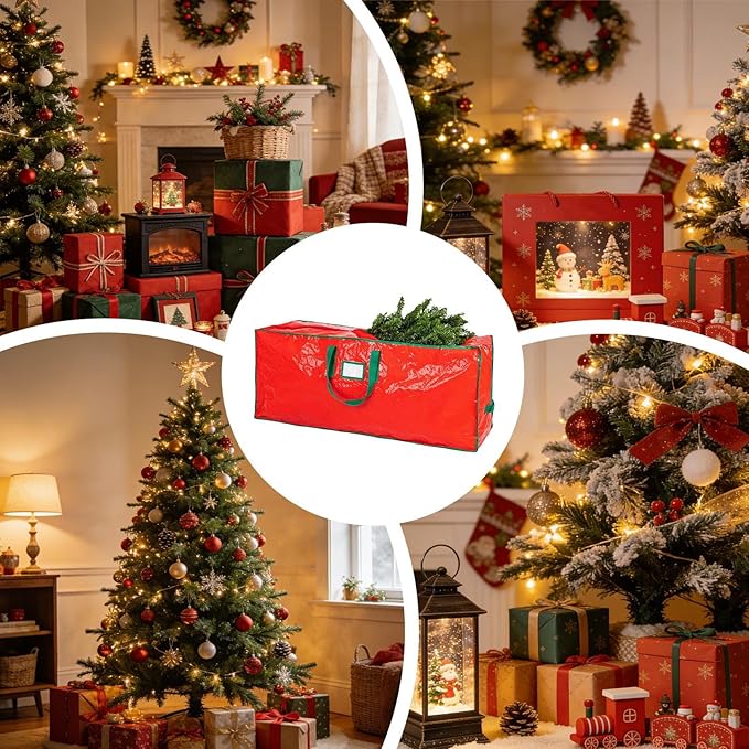 Christmas Tree Bag - Spacious Holiday Storage Envelope, Industrial Grade Packing Wrapper, Durable Strap Lifting Tote | Indoor Shelving Spaces Apartments Utility Rooms Offseason Decoration Keeping