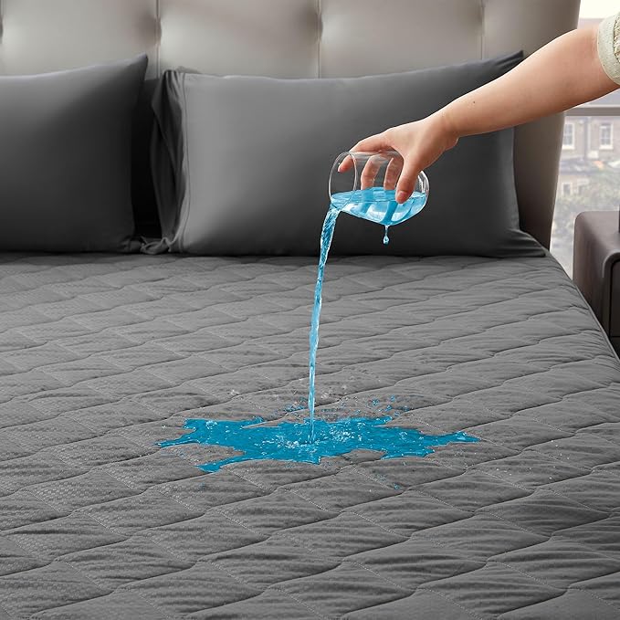 SLEEP ZONE Waterproof Mattress Protector Pad California King Machine Washable, Breathable Mattress Topper with Deep Pockets, All-Season Use, Hotel Quality (California King, Grey)