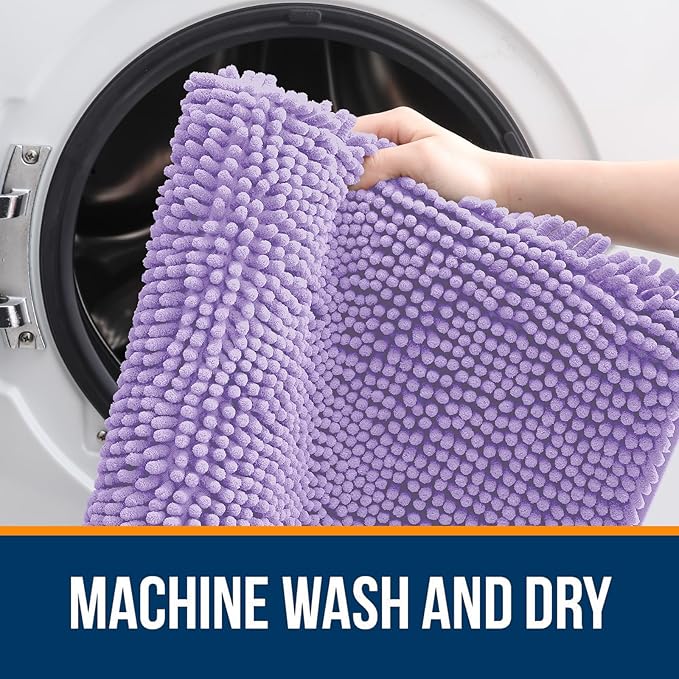OLANLY Bathroom Runner Rugs 70x24, Soft Absorbent Chenille Bath Rugs, Rubber Backing Quick Dry, Machine Washable Long Bath Mats for Bathroom Floor, Tub and Shower, Home Decor Accessories, Lavender