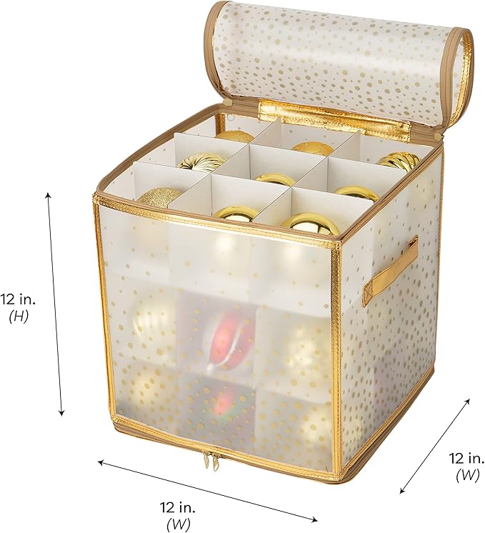 Simplify 27-Count Ornament Organizer| Gold | Holds 27 Ornaments | Christmas Storage | Light Weight | Dimensions: 12.2 x 12.2 X 12.2 | Easy Carry Handles