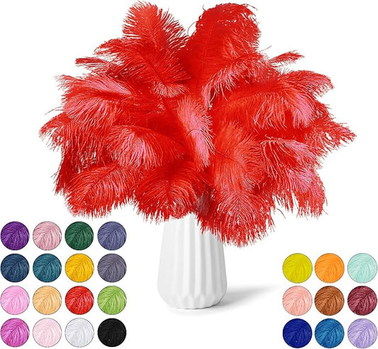 30pcs Red Ostrich Feathers Natural Bulk 13-16in(33-40cm) Vase Craft Wedding Home Party Centerpieces Christmas Day Decoration