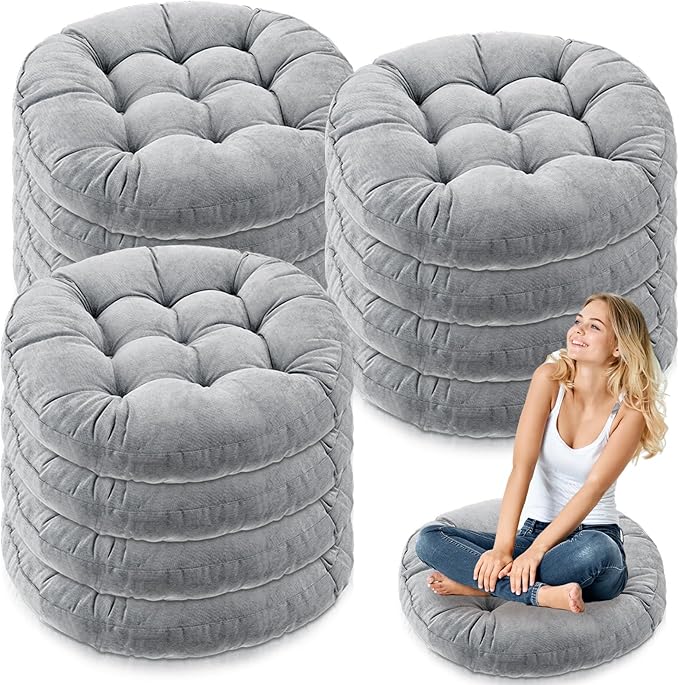 Jerify Floor Pillow Cushions Large Round Square Large Meditation Floor Pillow for Classroom Adult Meditation Picnic Party Seating Learning Daycare School(Round,Light Gray,12 Pcs)