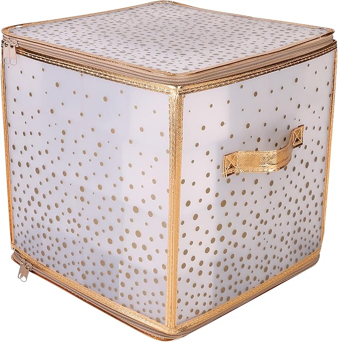 Simplify 64 Count Ornament Storage Box | Plastic | Decorative Organizer | Storage Bin | Gold | L12 x W12 x H12 (Pack of 2)