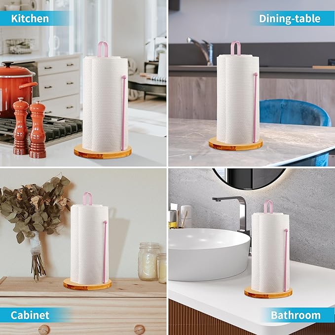 Wood Paper Towel Holder Countertop, TONLEA Kitchen Paper Towel Holder FreeStanding with Non-Slip Base for Kitchen and Bathroom Organization