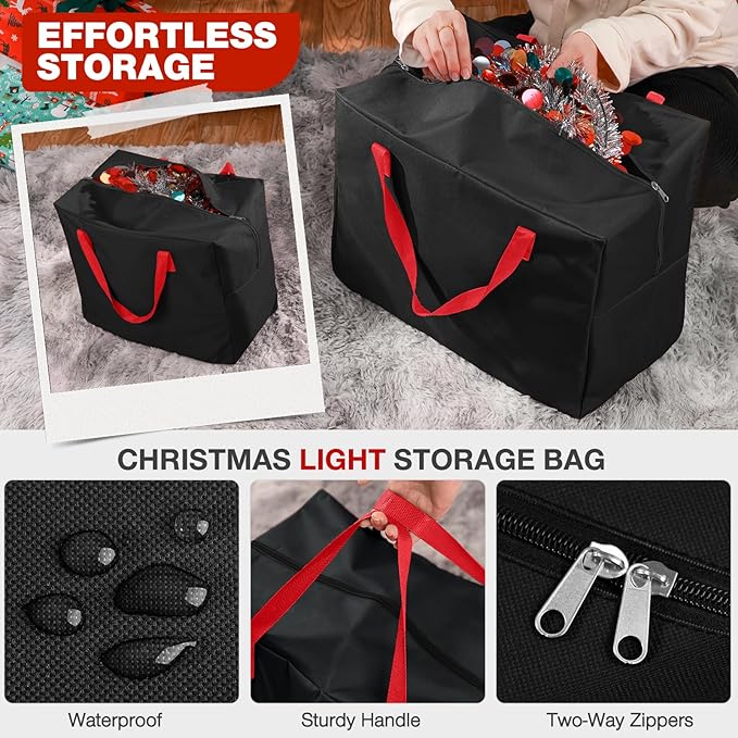 EIMMBD Christmas Ornament Storage Box and Storage Bag, 3 Tray Organizer Box with Dividers Keep 128-3" Holiday Ornaments, Heavy Duty 600D, Christmas Storage Containers with Handles Zipper(Black)