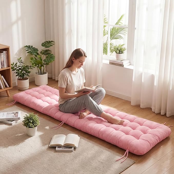 Wenqik Long Floor Cushion Large Floor Cushion with Brushed Cotton 74.8 x 27.5 x 3.15 in Jumbo Lounger Pillow for Outdoor Indoor Bay Window Meditation Yoga Reading Sleeping (Pink)