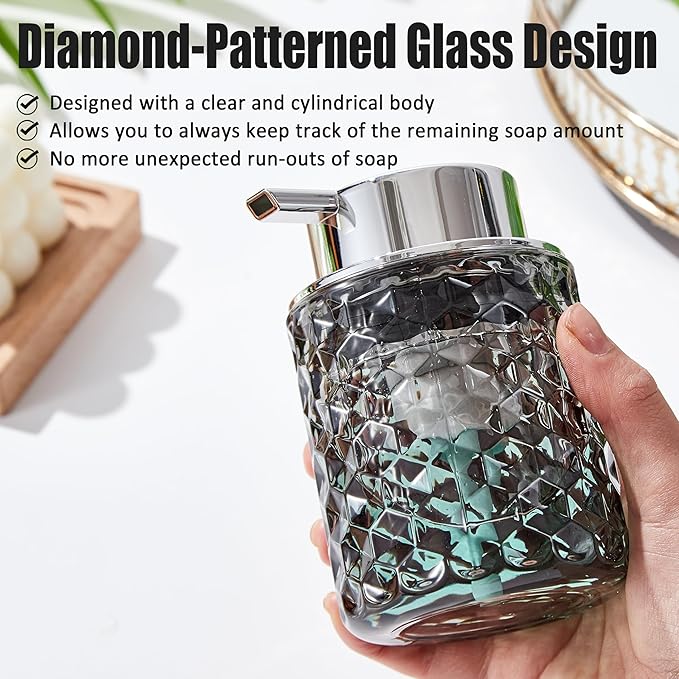 Malachi Foaming Hand Soap Dispenser, Refillable Clear Glass Pump Bottles for Liquid or Lotion, Modern Foam Dispenser for Bathroom, Kitchen, Commercial