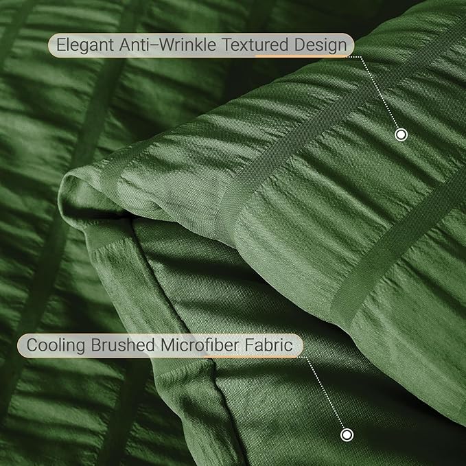 MUXHOMO 5 Pieces Twin XL Comforter Set, Seersucker Bed in a Bag Twin XL Size, All Season Luxury Bedding Set with Comforter, Flat Sheet, Fitted Sheet, Pillowcase & Sham, Dark Green