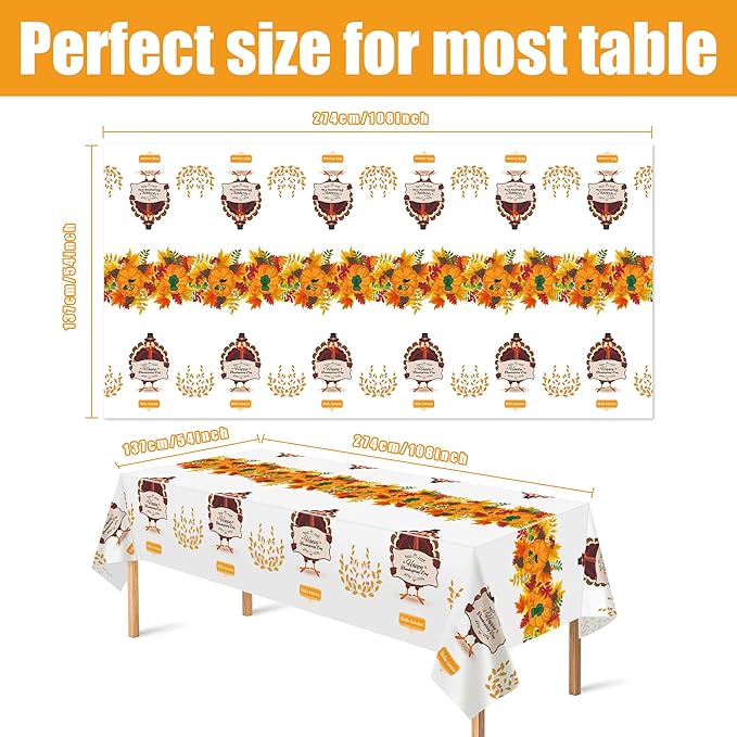 OHOME 3 Pack Thanksgiving Tablecloth Disposable - Fall Thanksgiving Party Supplies for Thanksgiving Table Decor | Friendsgiving Party Decorations | Thanksgiving Decorations 54" x 108"