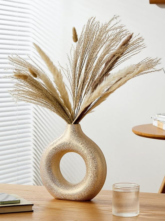 Modern Donut-Shaped Decorative Vases, Handmade Minimalist Boho ins Style, Modern Vase for Home Decor for Wedding Dinner Table Party Living Room Office Bedroom (Gold, Large)
