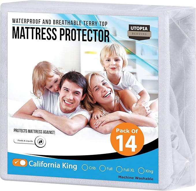 Utopia Bedding Waterproof Mattress Protector California King Size (Pack of 14), Premium Terry Mattress Cover 200 GSM, Breathable, Fitted Style with Stretchable Pockets (White)