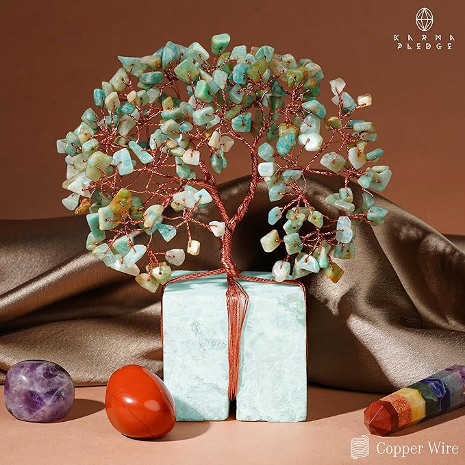 Chakra Tree of Life for Unique Gifts for Mom, Dad, Home and Office Decor, Handmade Amazonite Healing Crystal Tree for Positivity, Money & Good Luck, Birthday Gifts for Women,Mens