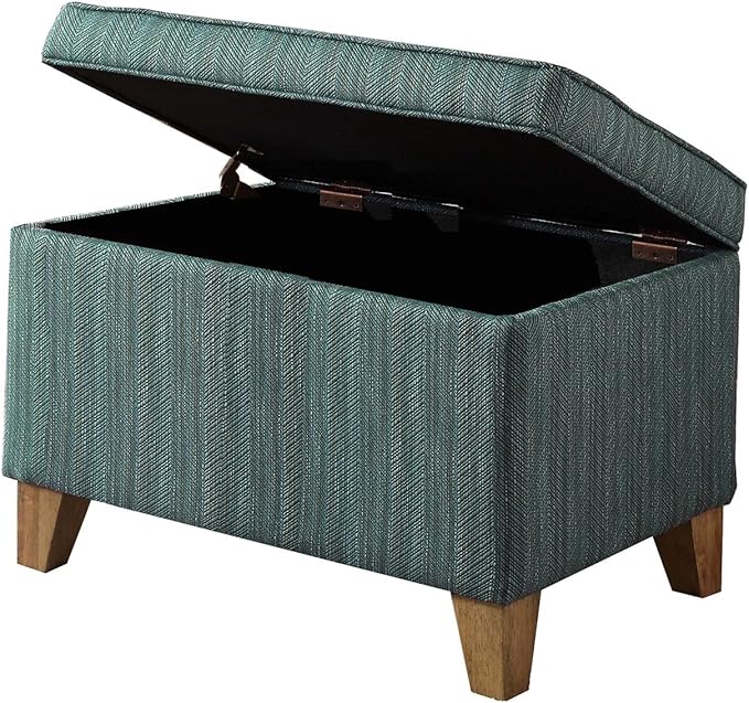 Homepop Home Decor | Medium Square Storage Ottoman with Hinged Lid | Ottoman with Storage for Living Room & Bedroom, Teal