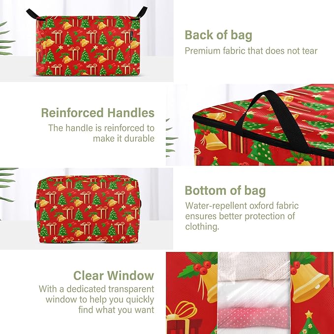 Burbuja 2 Pack Storage Bag Organizer with Handles for Clothes, Blankets, Bedding, Christmas Tree Foldable Storage Bag with Zipper & Clear Window, 95L