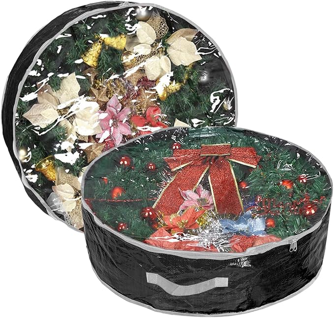 ProPik Christmas Wreath Storage Bag 30" - Garland Holiday Container with Clear Window - Tear Resistant Fabric - 2 Pack (30 Inch, Black)