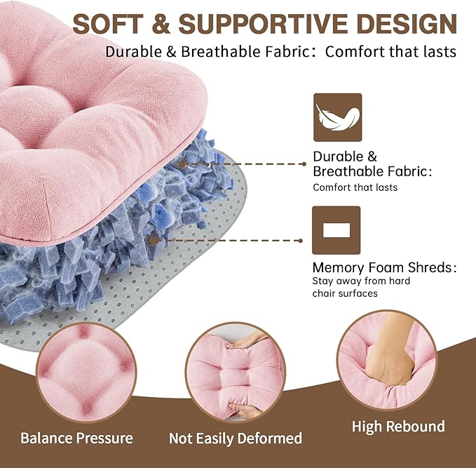 BETU Pink Chair Cushions for Dining Chairs Set of 4,3.5" Thick Kitchen Table Chair Pads with Ties,Non Slip Backing and Covers, Seat Cushion for Dining Room,Bar,Patio Chairs,16"X16"X3.5",Pink