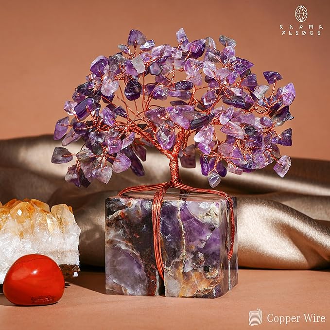 Chakra Tree of Life for Unique Gifts for Mom, Dad, Home and Office Decor, Handmade Amethyst Healing Crystal Tree for Positivity, Money & Good Luck, Birthday Gifts for Women, Mens