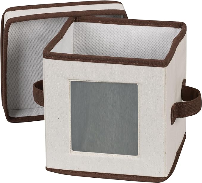 Household Essentials Saucer Storage Box, Holds 12 Saucers with Felt Protectors, Windowed Panel, 2 Riveted Handles, Foldable and Stackable Box