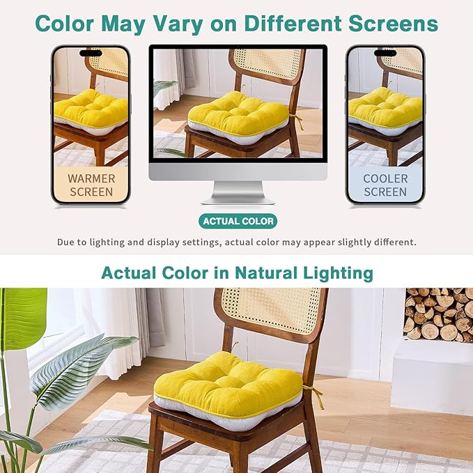 BETU Chair Cushions for Dining Chairs Set of 4,3.5" Thick Kitchen Table Chair Pads with Ties,Non Slip Backing and Covers, Seat Cushion for Dining Room,Bar,Patio Chairs,16"X16"X3.5",Gold