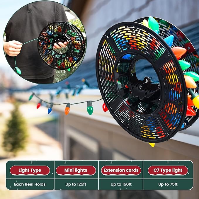 Keten Christmas Light Storage Bag, 600D Oxford Fabric Christmas Light Organizer with Reinforced Handles, 3 Reels Included to Hold 375ft Mini Christmas, Tree Lights & Extension Cords-Red