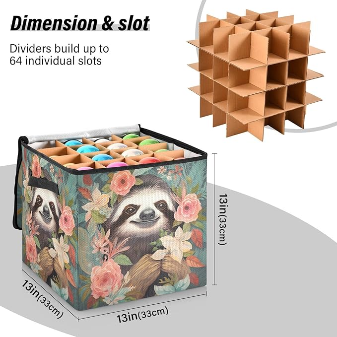 Kigai Sloth Christmas Ornament Storage Box with Zipper & Adjustable Dividers Holiday Ornament Organizer Xmas Storage Container, 64 Balls