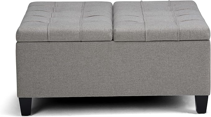 SIMPLIHOME Harrison Coffee Table Storage Ottoman - 36 inch Wide Upholstered Linen Look Fabric Square Lift-Top Ottoman in Dove Grey, Transitional Ottoman for Living Room with Hidden Storage