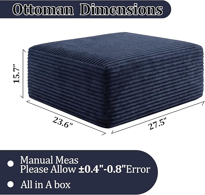 Corduroy Ottoman, Modern Boneless Cloud Foot Rest Foam Support, Oversized Modular Sectional Sofa Stool for Living Room, Bedroom & Small Spaces, No Assembly Required | Modular Sectional, Sofa Stool, Small Spaces, No Assembly Required